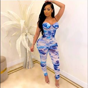 Blue and White Women's Jumpsuit